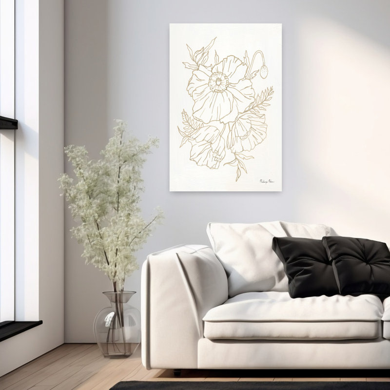 Art contemporain coquelicot, H 36 po x l 24 po