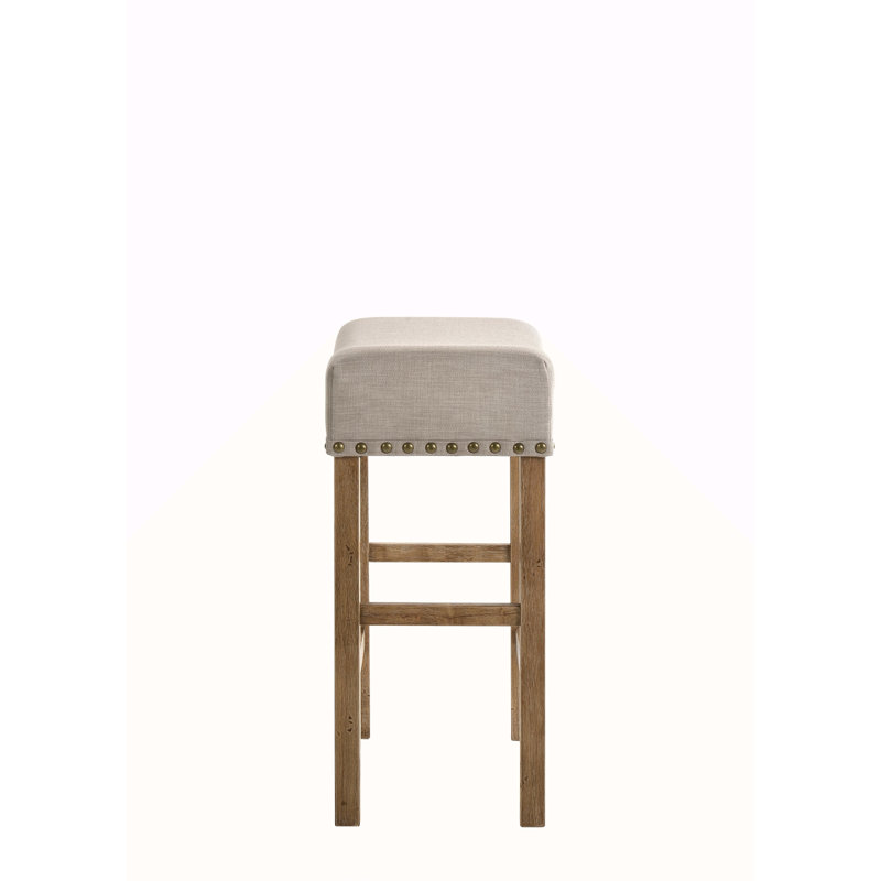 Tabouret à hauteur de comptoir en lin brun clair et chêne vieilli (ensemble de 2)