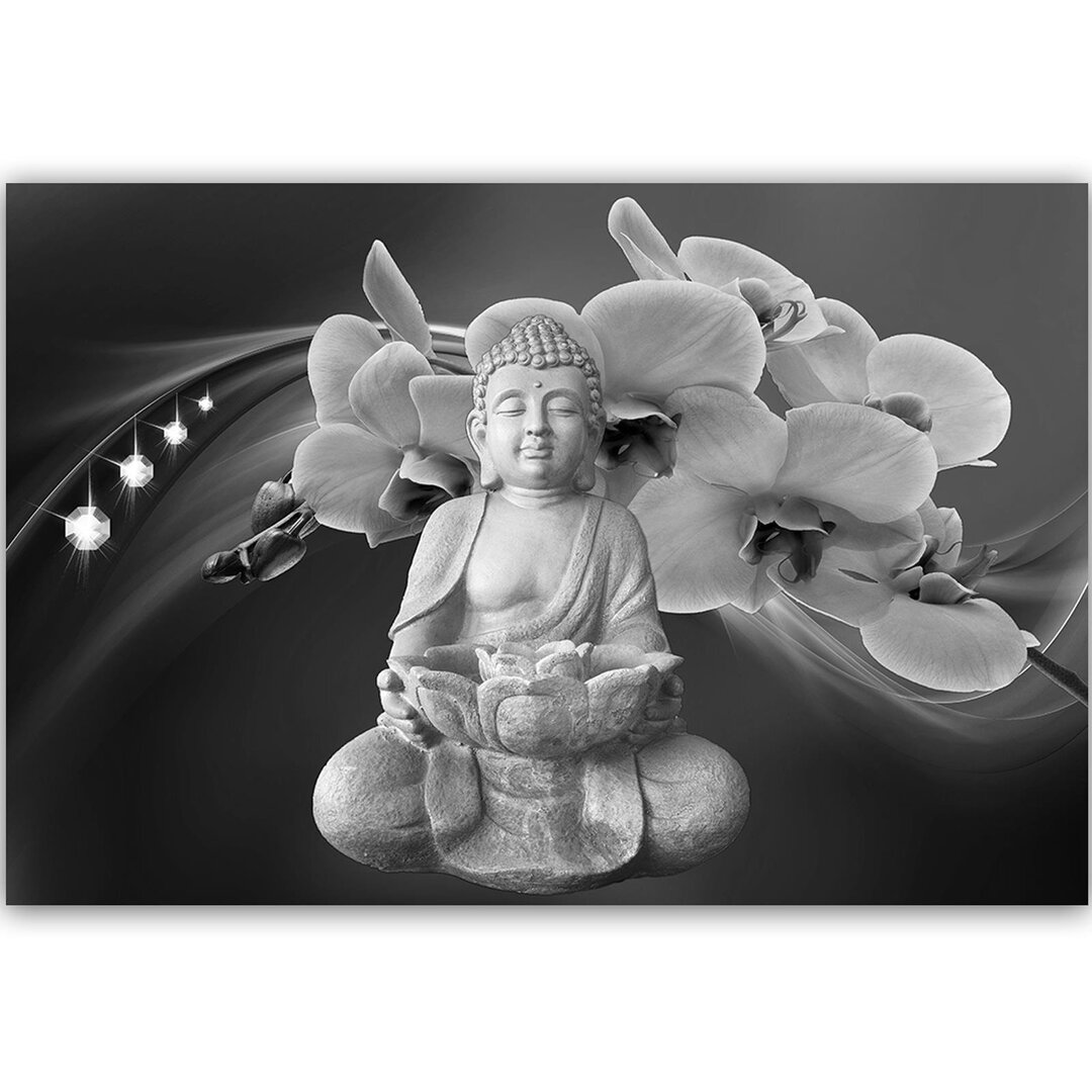 Leinwandbild Buddha mit Orchideen