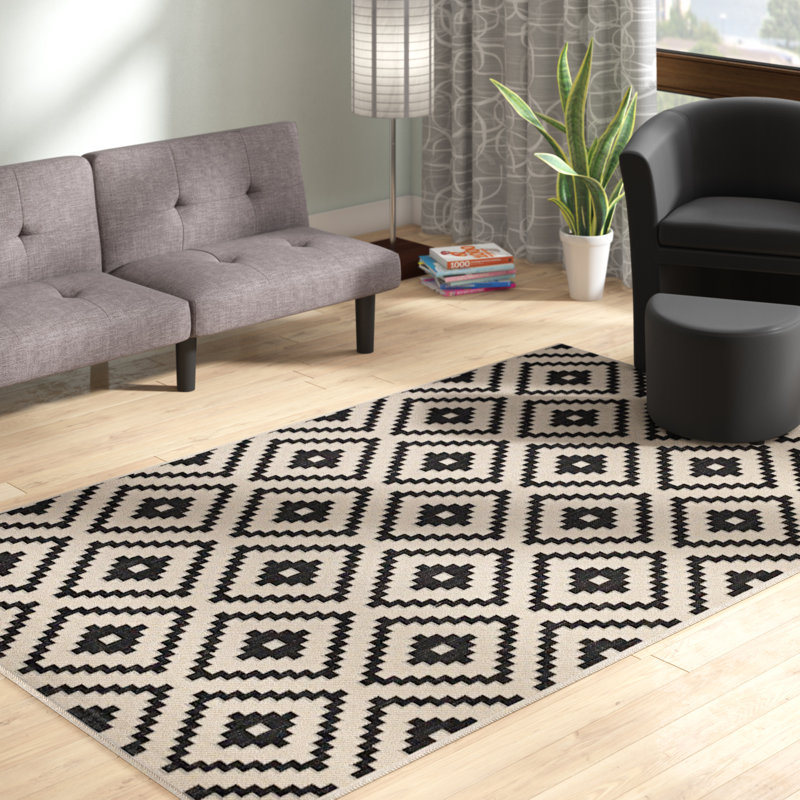 Perplex Black and Beige Geometric Diamond 8' x 10' Area Rug