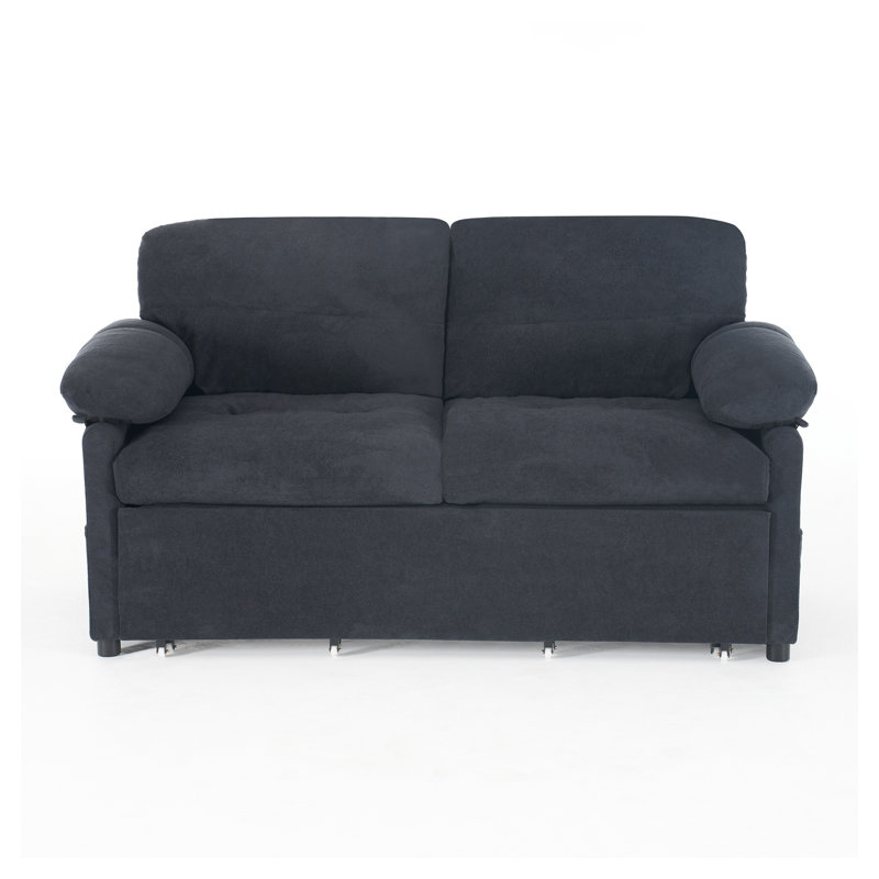 Grand canapé-lit convertible avec rangement latéral - Causeuse en chenille beige pour petits espaces, Noir