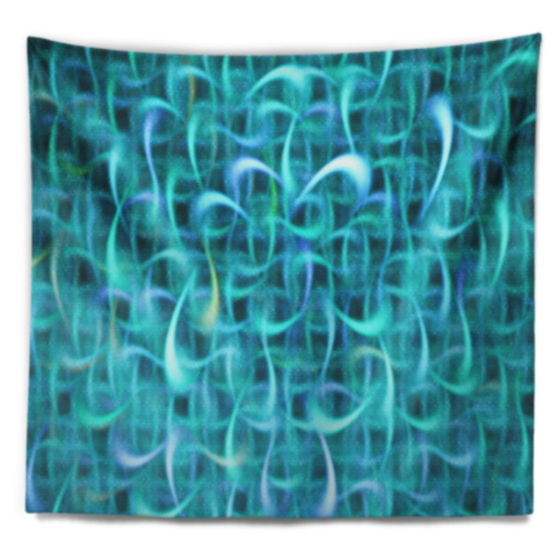 Tapisserie abstraite à motif fractal turquoise turquoise, H 32 po x l 39 po