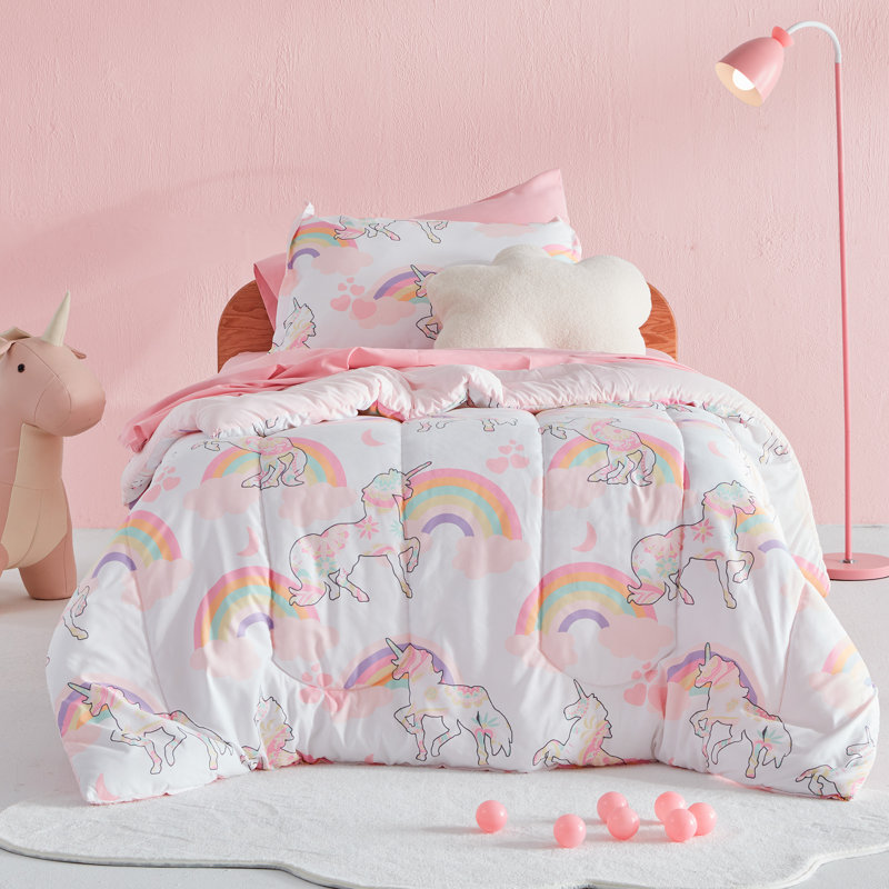 Ensemble d'édredon pour enfants avec taies décoratives, Full/Queen, Pink Unicorn