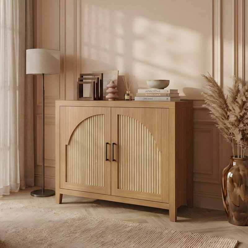 Armoire-buffet moderne à cannelures Almodovar, Chêne naturel