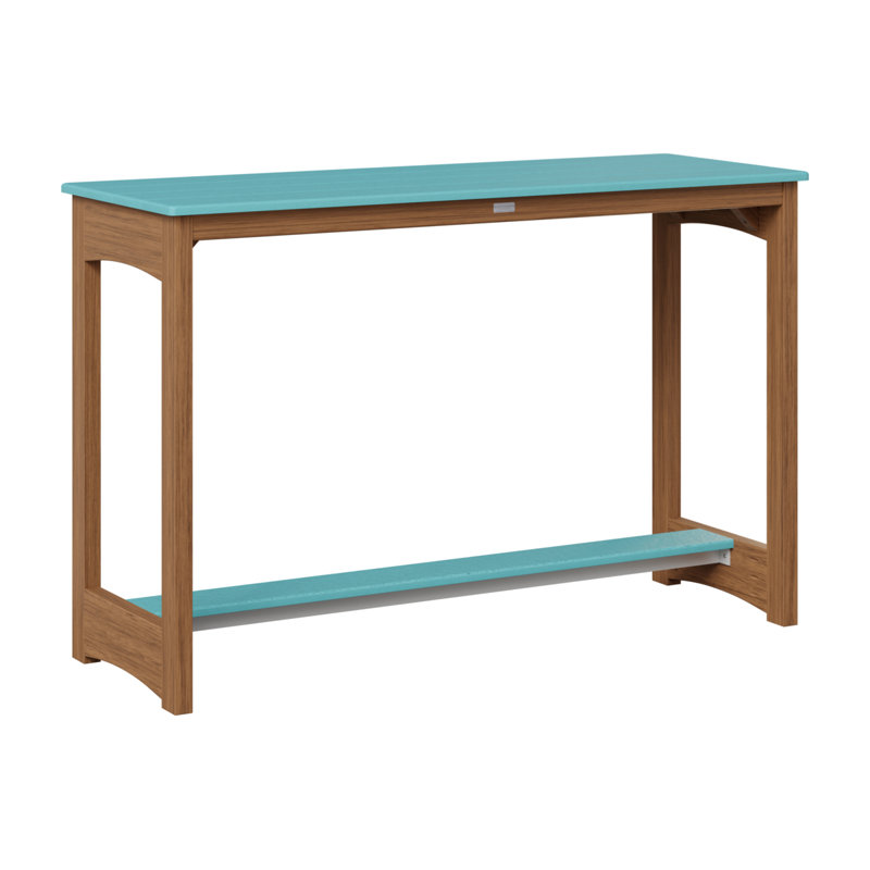 Balcony Outdoor Bar Table, Antique Mahogany, 38.5" H x 60" W x 22" D, Aruba Blue