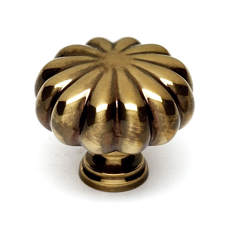 Round Knob, Polished Antique, 1.25" H x 1.5" W x 0.5" D