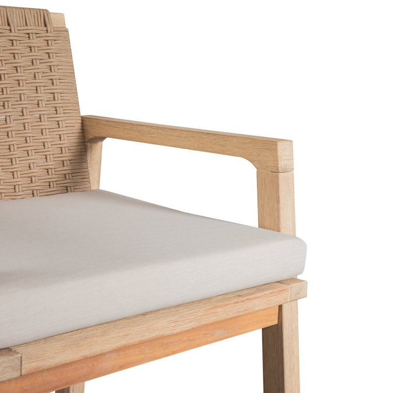 Chaise de patio en bois massif avec dossier tissé et coussin Nantucket (ensemble de 2)