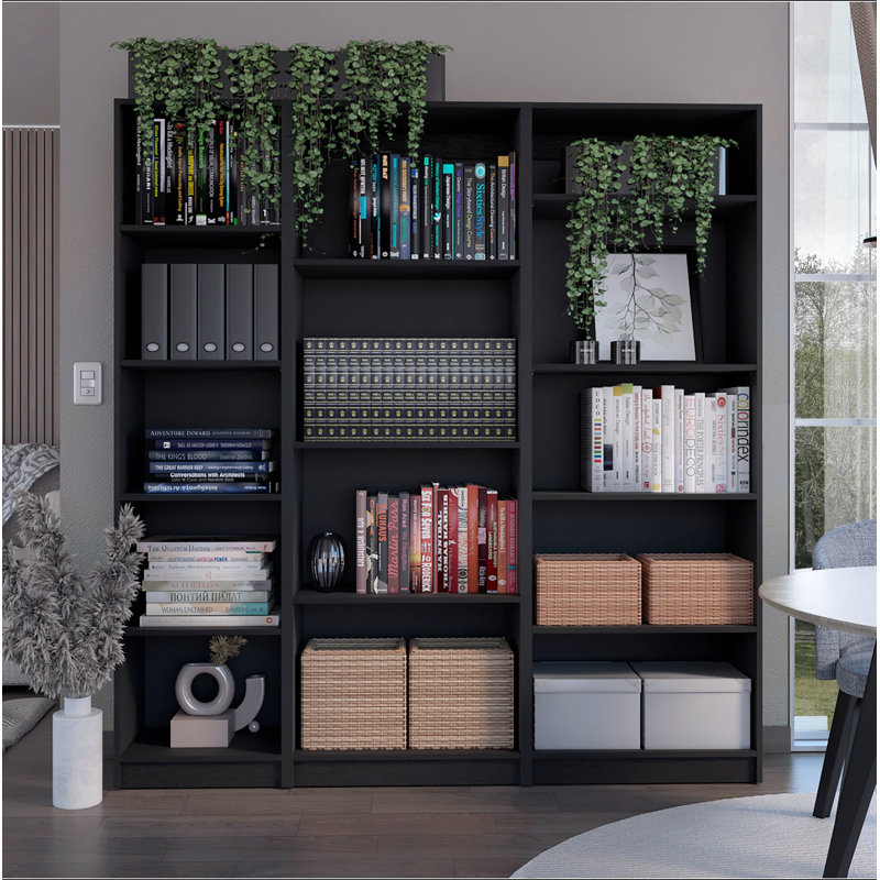 Set of Three Black Five Tier Bookcase