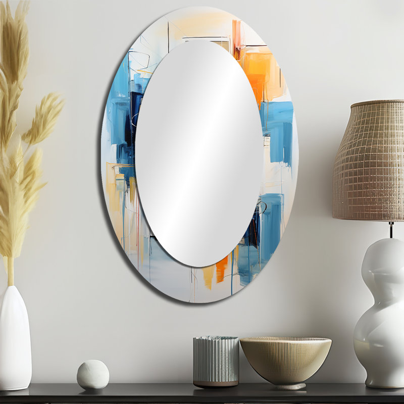 Blanchisserie Laundry Abstract Reflections II - grand miroir mural ovale sur métal, 36 po x 24 po