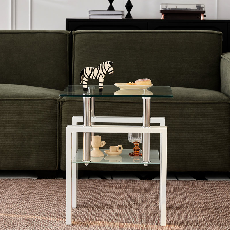 Bureau de salon en verre trempé, 2 rangements pour la table d'appoint Productivité, conception fonctionnelle