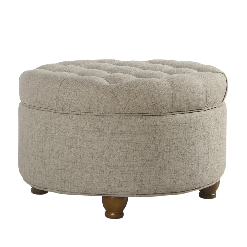 Aldolphus 25" Wide Tufted Round Storage Ottoman, Beige