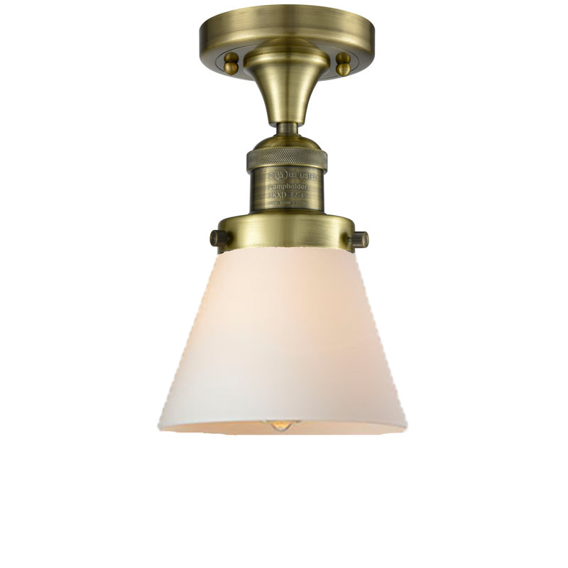 Glass Semi Flush Mount, Antique Brass, Matte White Cased