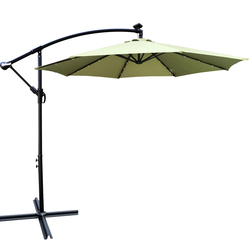 Parasol d'extérieur 10 pi avec lumières solaires - imperméable, 8 nervures, manivelle et base transversale pour parasol de patio à DEL alimenté pour piscine de jardin. Pare-soleil imperméable. Ribs Base. Auvent. Rouille - acier
