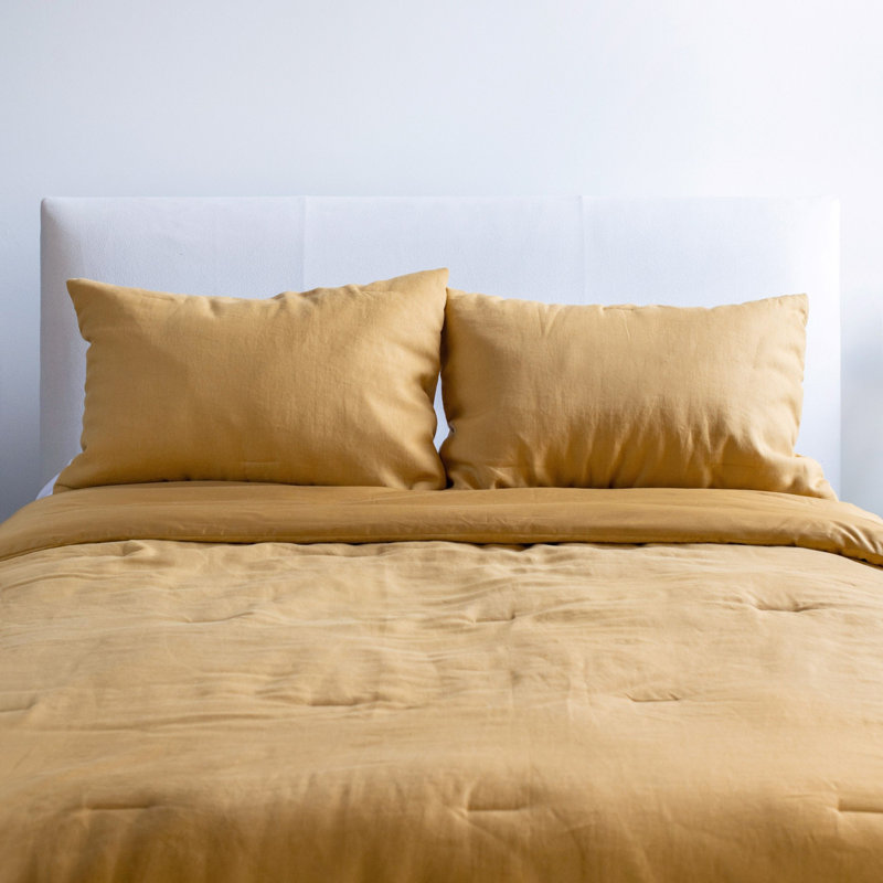 French Linen Comforter & Sham Set, Honey, King Comforter + King Pillow Shams