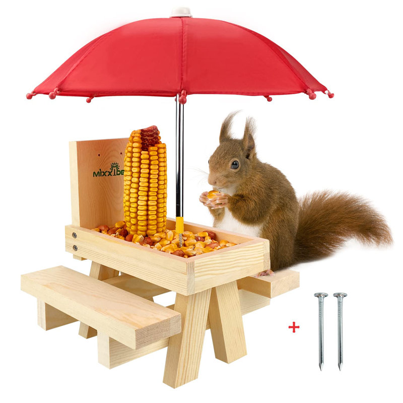 Table écureuil avec parasol avec structure solide et 2 bancs épais