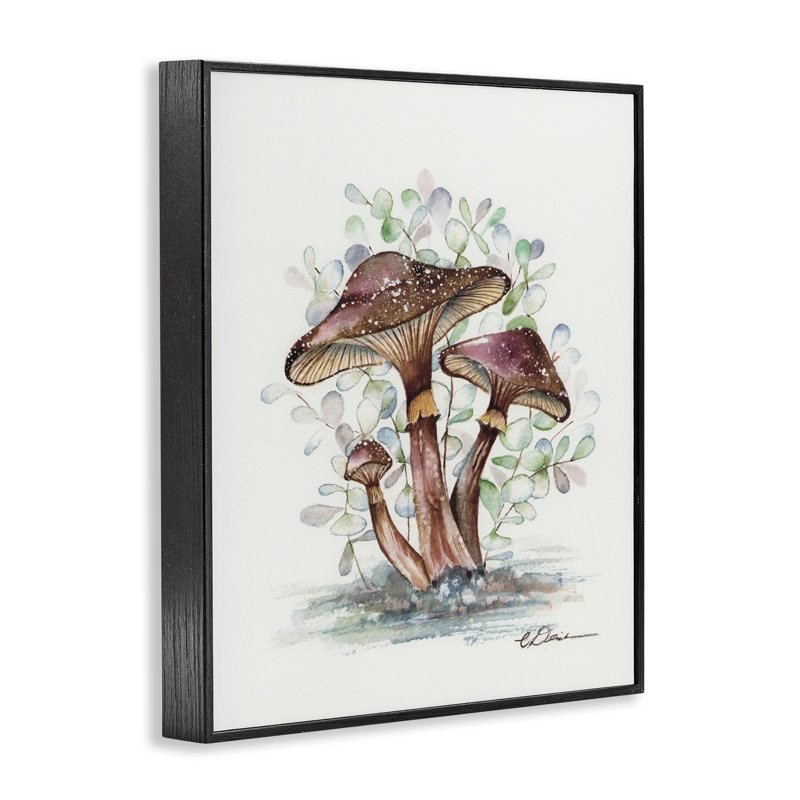 Champignons terreux, estampe numérique, conception de Cady, H 14 po x l 11 po, Giclée encadrée noir minuit