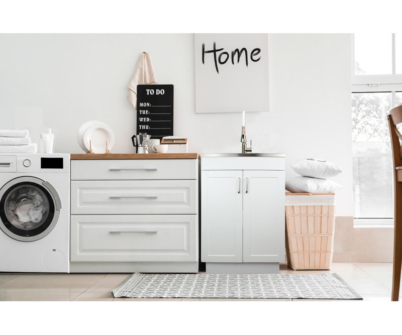 23.6'' White Freestanding Laundry Sink with Stainless Steel Faucet