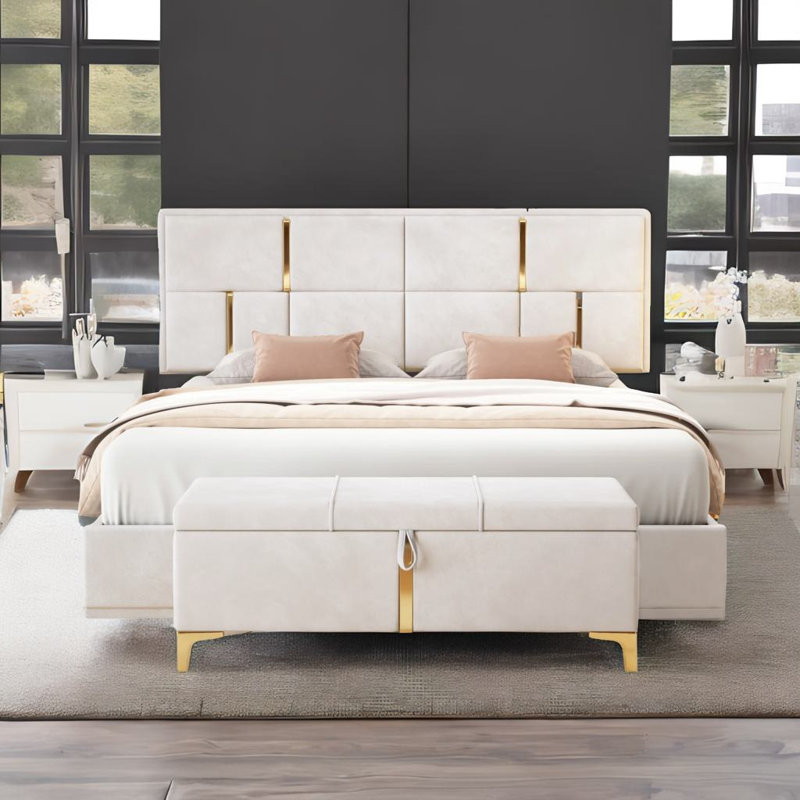 Koretta 2-pieces Queen Size Platform Bed, Beige