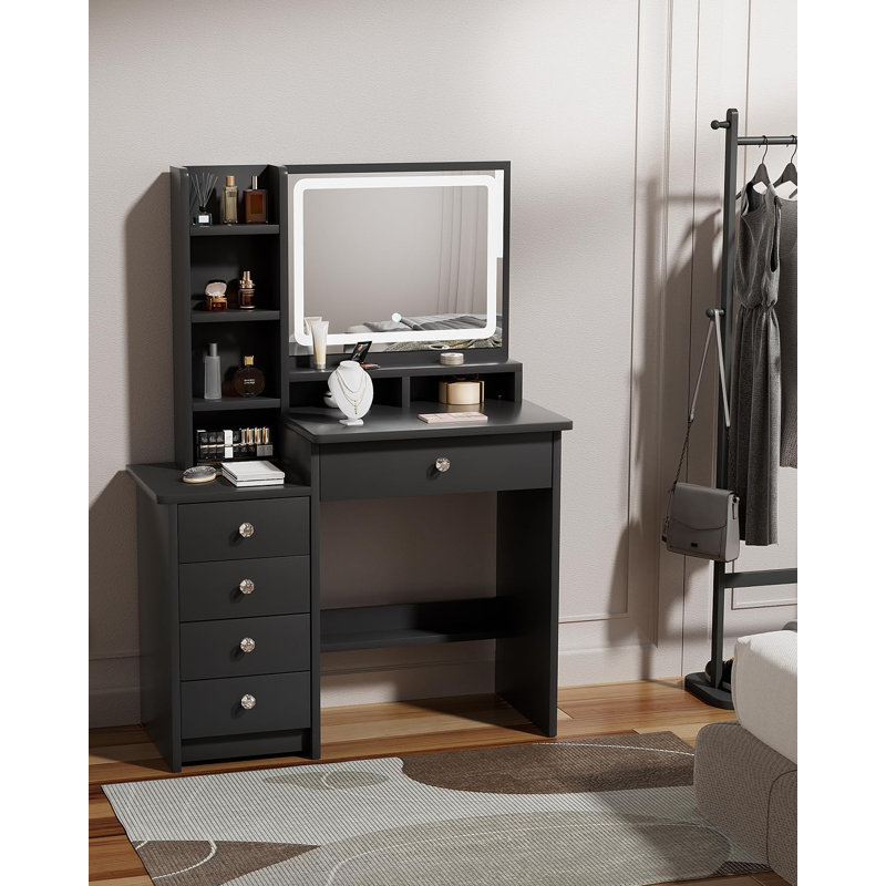Dressing Table with Mirror, Black