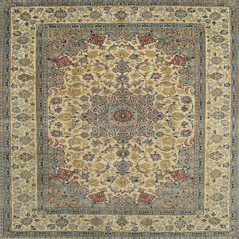 Tapis traditionnel gris / noir / pêche Dandor, Carré 8 pi