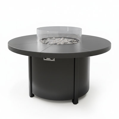 Round Steel Outdoor Fire Pit Table With Glass Wind Guard