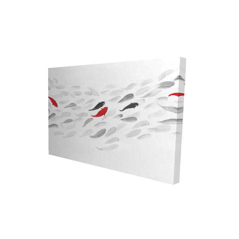 Swimming Fish Wave - Red Aquatic Canvas for Home Decor, 36" H x 24" W