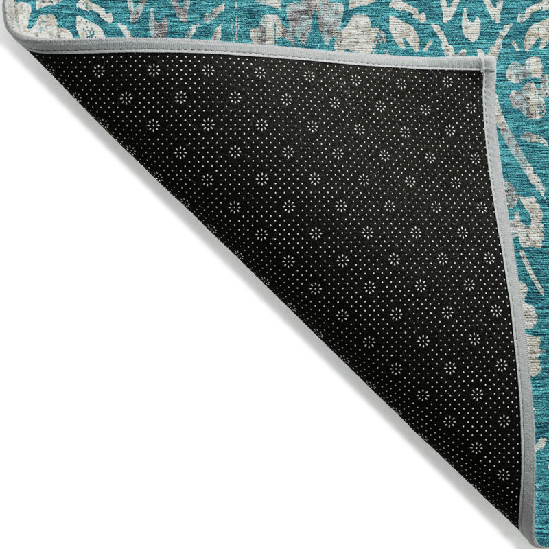 Tapis bleu sarcelle et ivoire lavable à l'extérieur 9 pi x 12 pi bleu sarcelle et ivoire