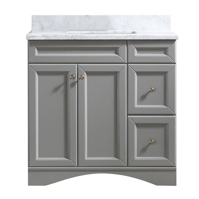 36 po X P 22 po P 35,4 po Meuble-lavabo simple H gris avec plateau et lavabo blancs, Gris
