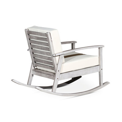 Chaise berçante en bois flotté Eucalyptus, spacieuse avec coussins bourgogne, chaise avec finition protégée, siège très profond, gris