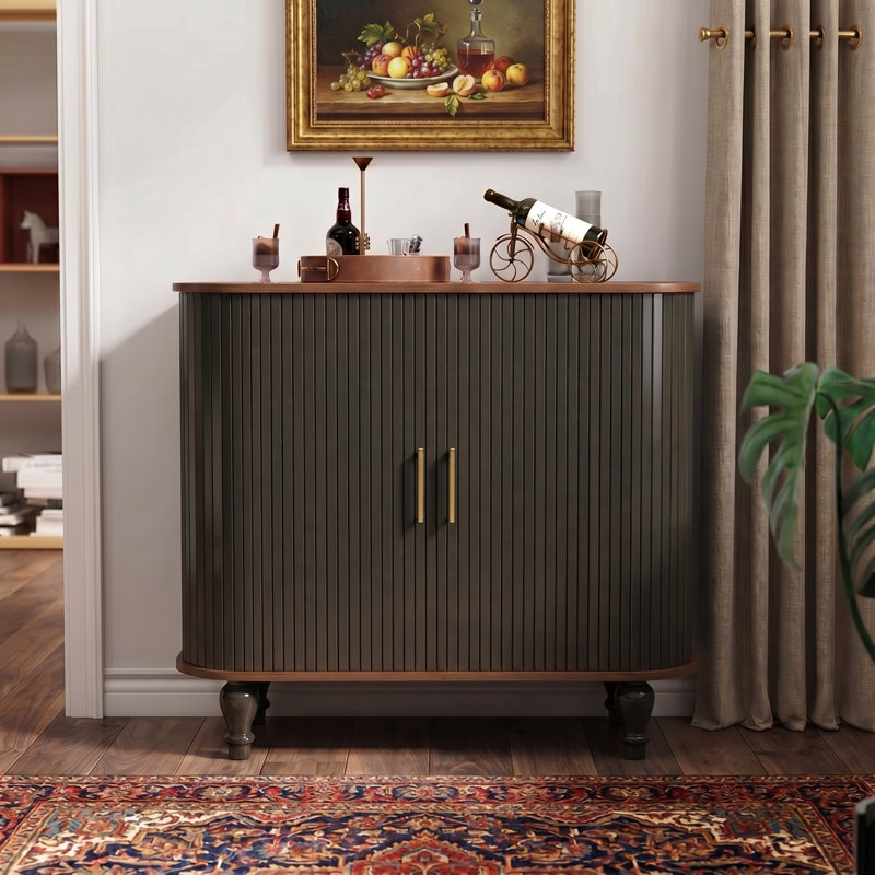 Bar 39 "Mid-Century avec cannelures et porte-bouteilles, Noir