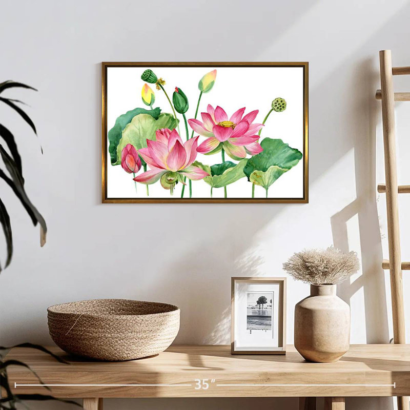Grappe de lotus rose, Cadre flottant doré, 19 po x 13 po