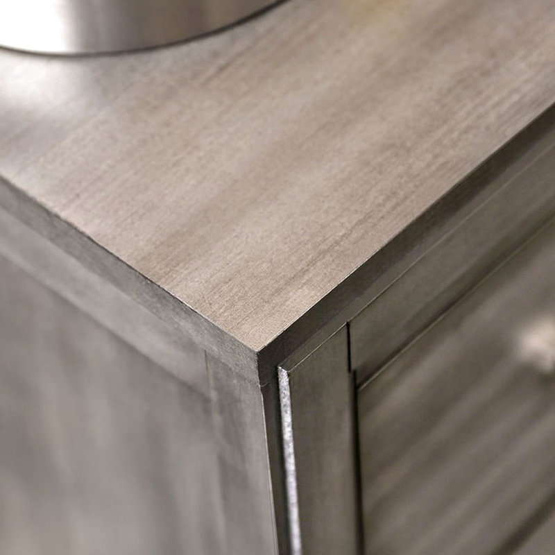 Table de chevet transitionnelle grise en bois massif, avec tirette en nickel et tiroirs doublés de feutre, fabrication anglaise, table de chevet 2 pièces de 16 po de largeur avec placage, profondeur 24 po, profondeur