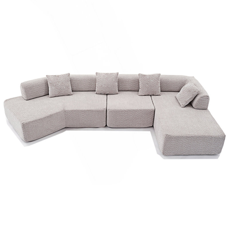 Boneless Modern Minimalist L-Shape Couch, Modular Sofa, Couch With Chaise, Gray Polyester
