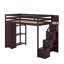 Lit mezzanine simple avec tiroirs de rangement, tablettes et escaliers-902962948