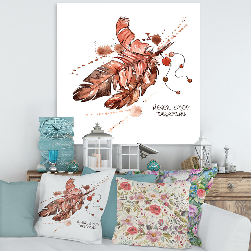 Plumes d'oiseaux dans des tons de terre - reproduction sur toile, Toile tendue, H 30 po x l 30 po x P 1 po