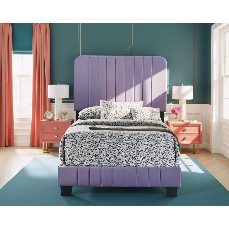 Valletta Purple Velvet Twin Bed, Twin, Purple