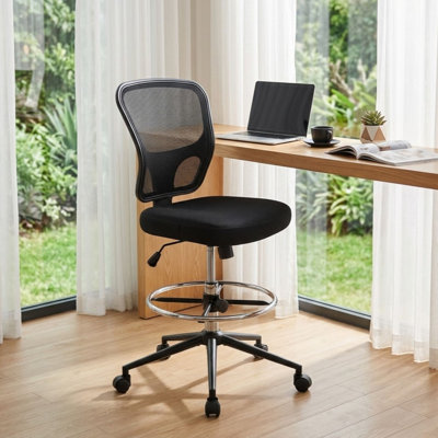 Jonilda Drafting Chair with Footrest Ergonomic Swivel Armless Mesh Office Desk Chair for Home Office, Drafting, Computer Work