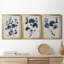 Bleu marine et feuilles de lin II - ensemble de 3 peintures sur toile encadrées-1815478754-1815478783