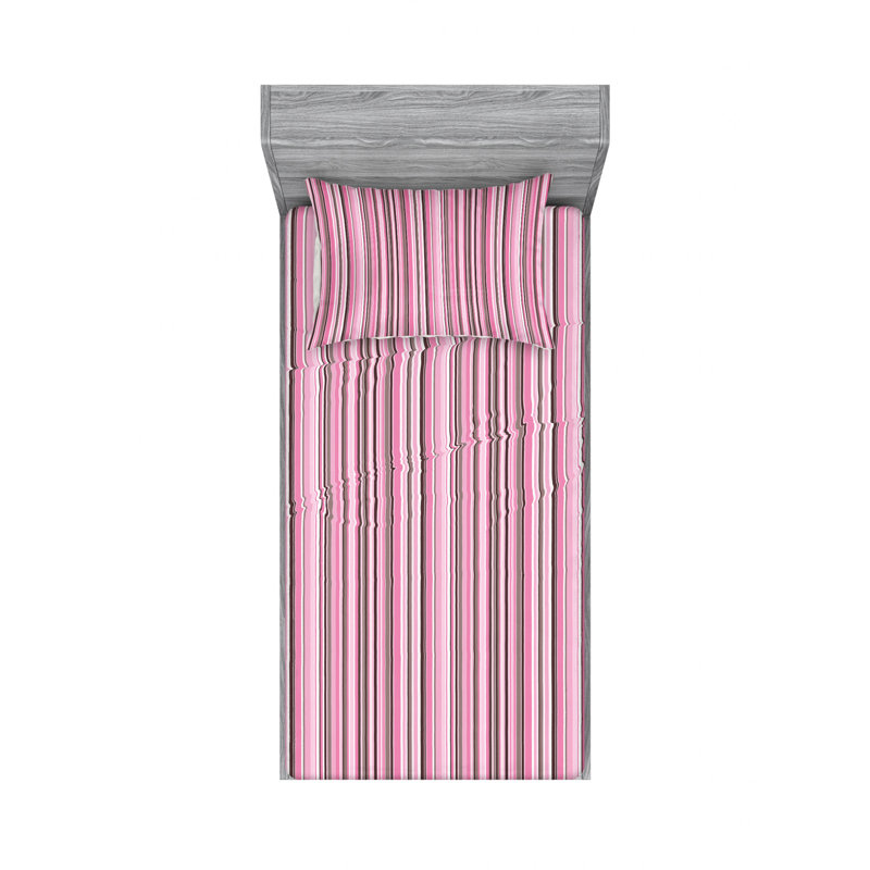 Ensemble de draps décoratifs, Twin XL Sheet Set + Fitted Sheet + 1 Pillowcase, Rayé rose / blanc