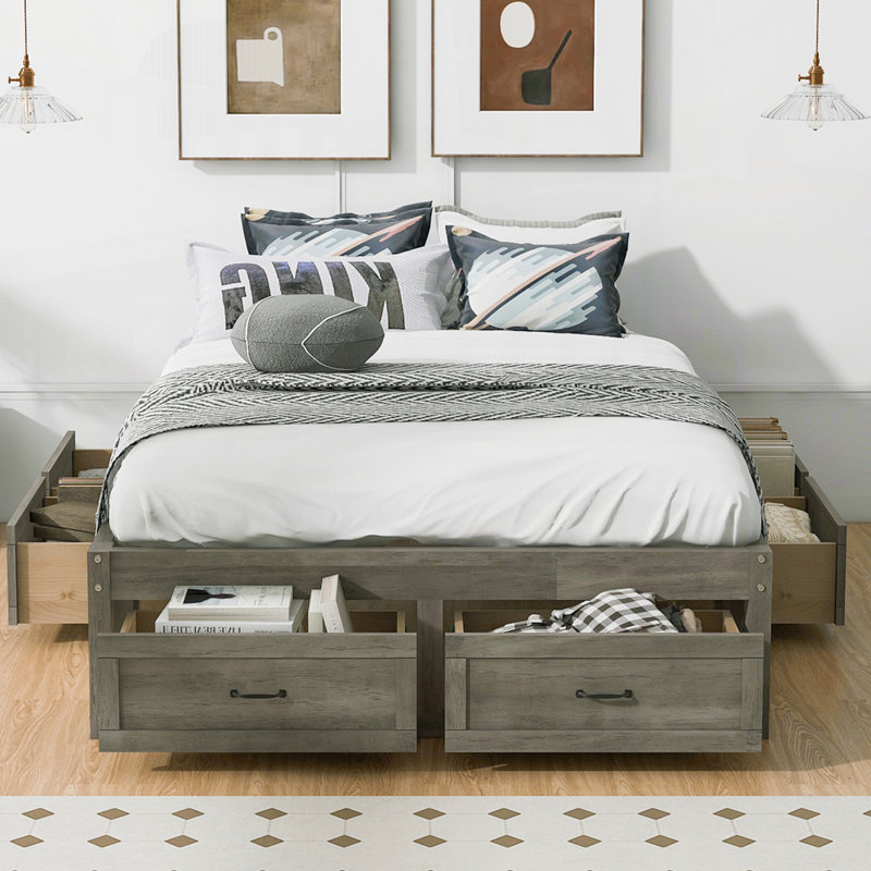 Lit plateforme avec rangement pour une organisation soignée et une décoration élégante, Gris antique