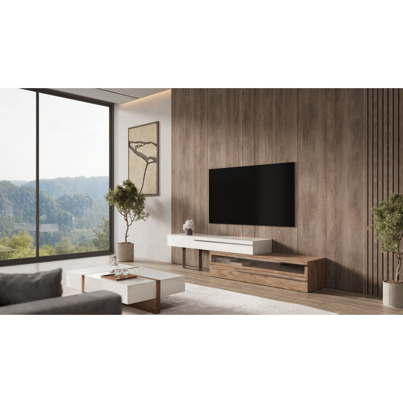 White and Walnut Square Wood Coffee Table with Storage