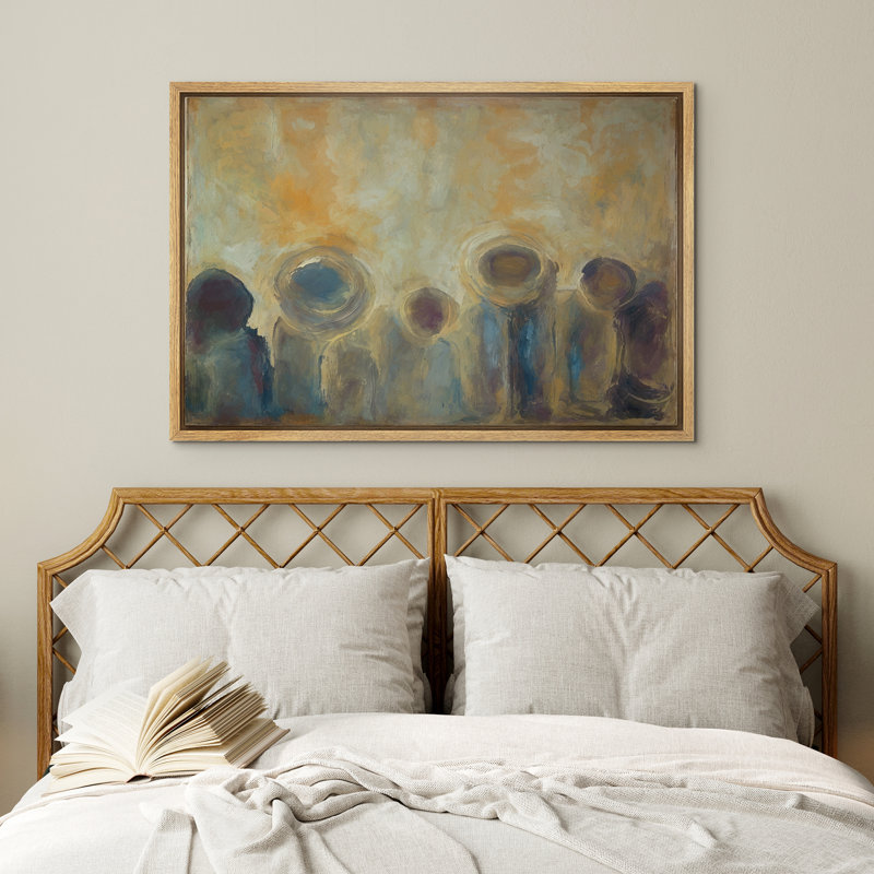 Doux ocre bleu abstrait cercle décoration murale pour salon chambre à coucher encadrée, œuvre d'art de la chambre principale
