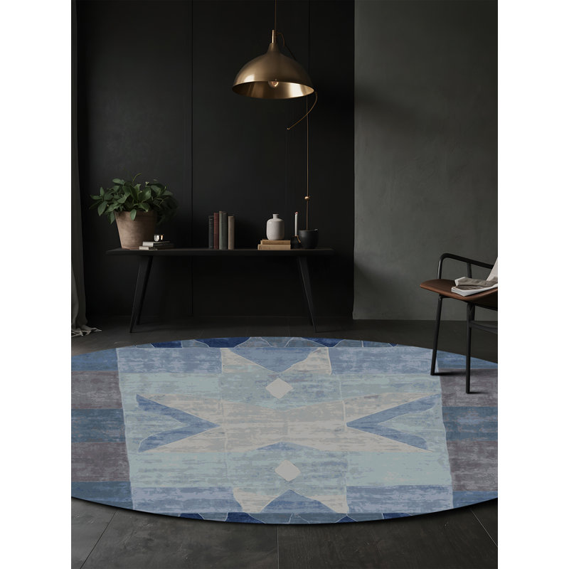 Machine Washable Gray Area Rug, Round 4'