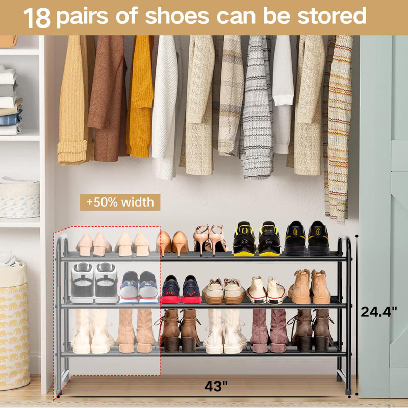 24 Pair Stackable Shoe Rack, Black