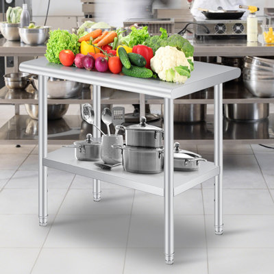 Heavy Duty Stainless Steel Outdoor Kitchen Prep Table – 2-Tier Commercial Work Table with Adjustable Undershelf, Rounded Corners, Easy to Clean, NSF Certified, Restaurant, BBQ Storage, 24x60 Inch