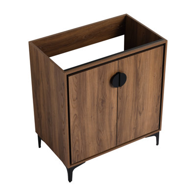 30" Bathroom Vanity Cabinet, 2 Doors, Freestanding, Engineered Wood Frame, Brown, American Design For 30", 2-Door Wood, Smooth Hinges, Style