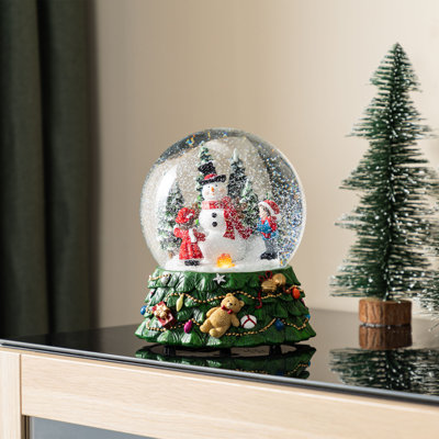 150mm Christmas Resin Lighted Musical  Snowflakes Snowman Waterglobe with Timer