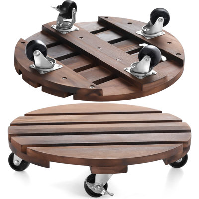 Lot de 2 supports à plantes de 30 cm avec roulettes en bois