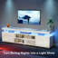 Meuble télé à DEL pour téléviseur, centre de divertissement moderne avec prise de courant, console multimédia pour téléviseur à DEL avec grand meuble de rangement-1257323987