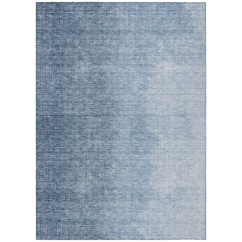 HomeRoots 3' X 5' Navy Blue And Sky Blue Abstract Washable Indoor Outdoor Area Rug